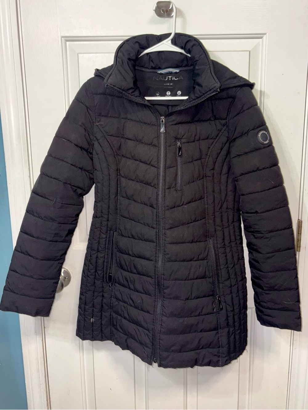 Nautica Women's Black Quilted Long Puffer Jacket